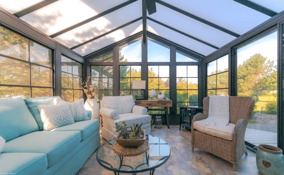 Glass-roof room with bright indoor seating