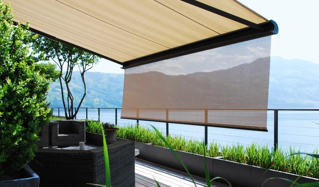 Vertical screen shading balcony with lake view