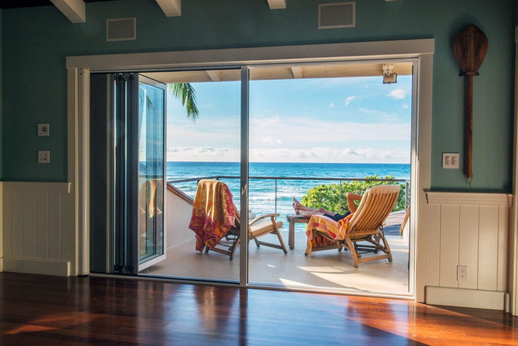 Oceanfront patio with retractable screen open