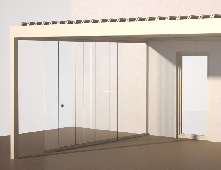 Interior view of hardtop system with vertical screen panels