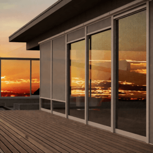 Retractable screen covering large glass doors