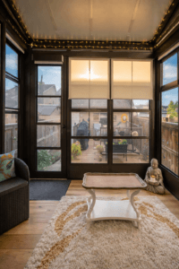 Sunroom entrance with insulated glass doors and windows
